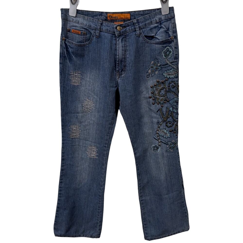 DANIEL Boho Embroidered Studded Boot Cut Jeans Size 15-16
